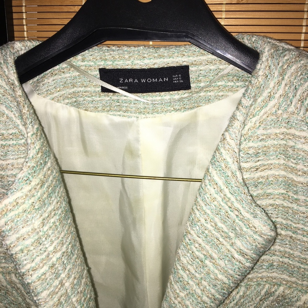 ZARA Tweed Jacket Size Small Mint Green Color